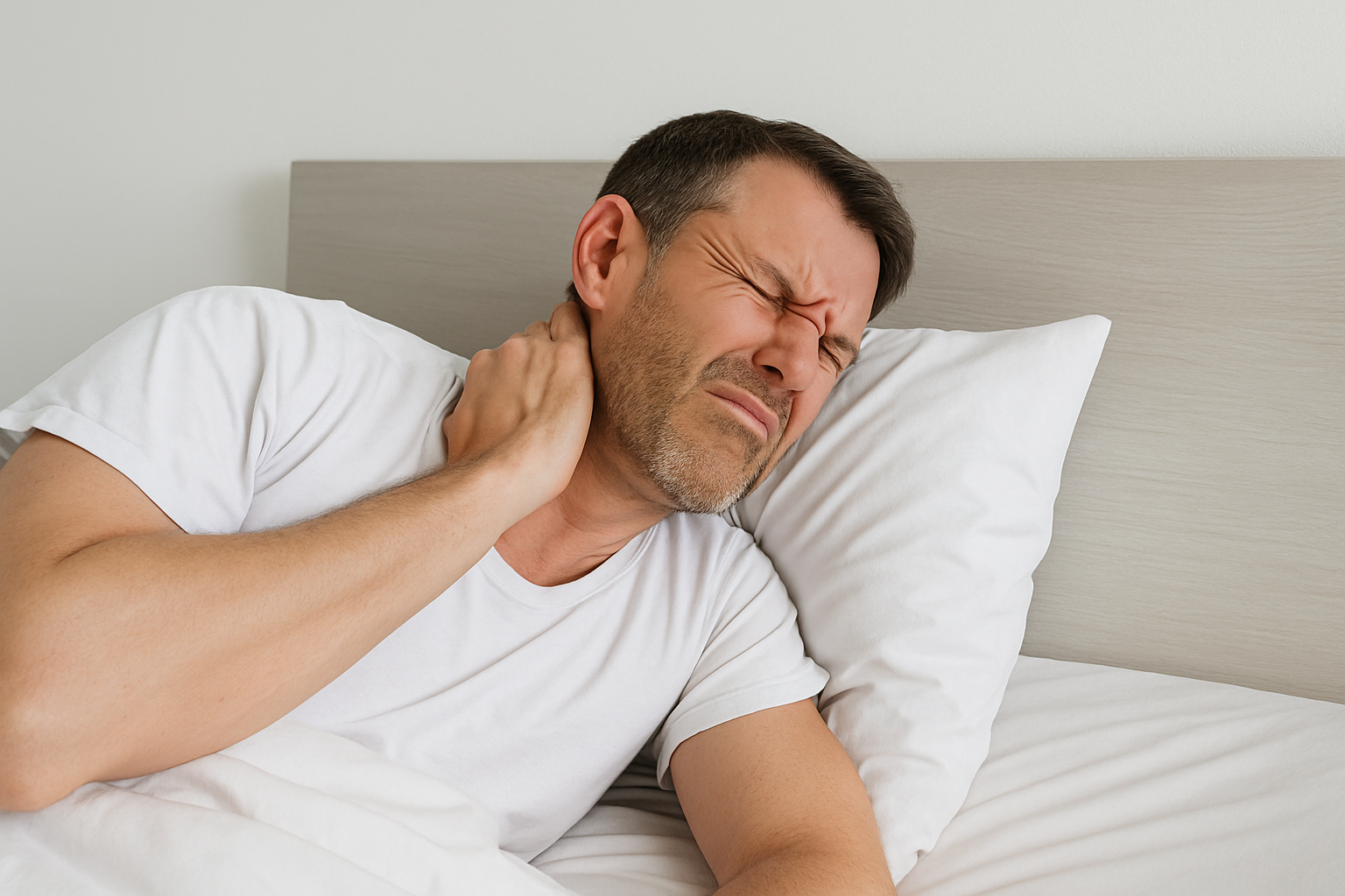 Person suffering from neck pain due to poor pillow support